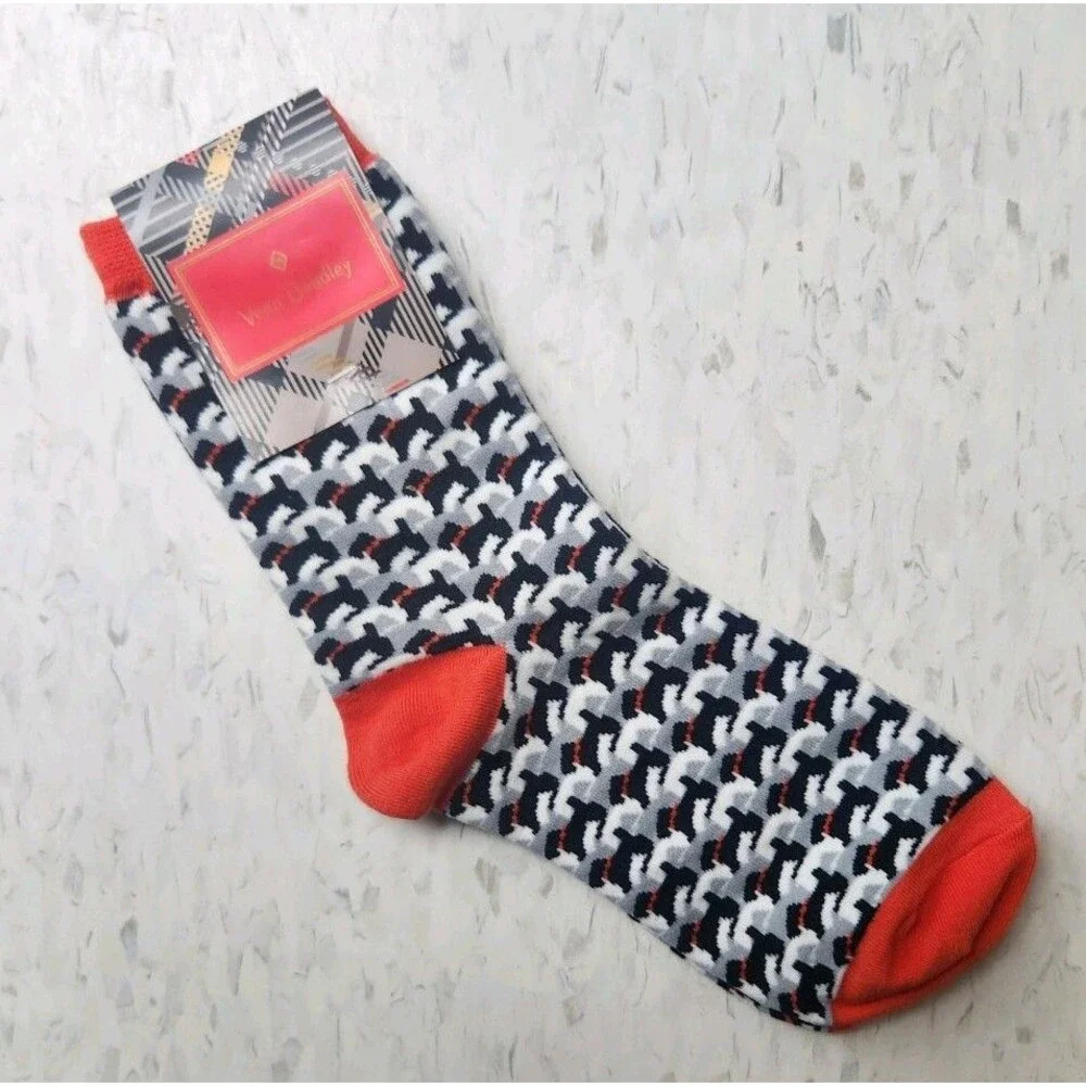 Vera Bradley Women's Crew Socks Dog Red Grey and Black Brand New. 1 Pair Cute